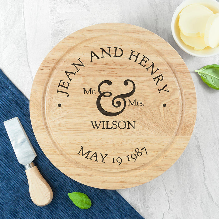 Personalised Mr and Mrs Classic Cheese Board Set