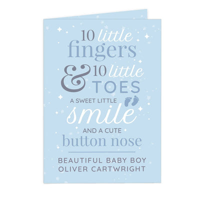 Personalised Memento Greetings Cards Personalised '10 Little Fingers' Blue Baby Card