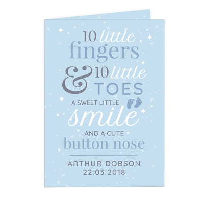 Personalised Memento Greetings Cards Personalised '10 Little Fingers' Blue Baby Card