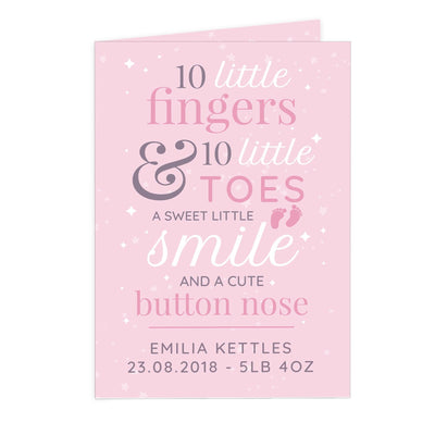 Personalised Memento Greetings Cards Personalised '10 Little Fingers' Pink Baby Card