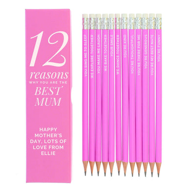 Personalised Memento Personalised 12 Reasons Box and 12 Pink HB Pencils