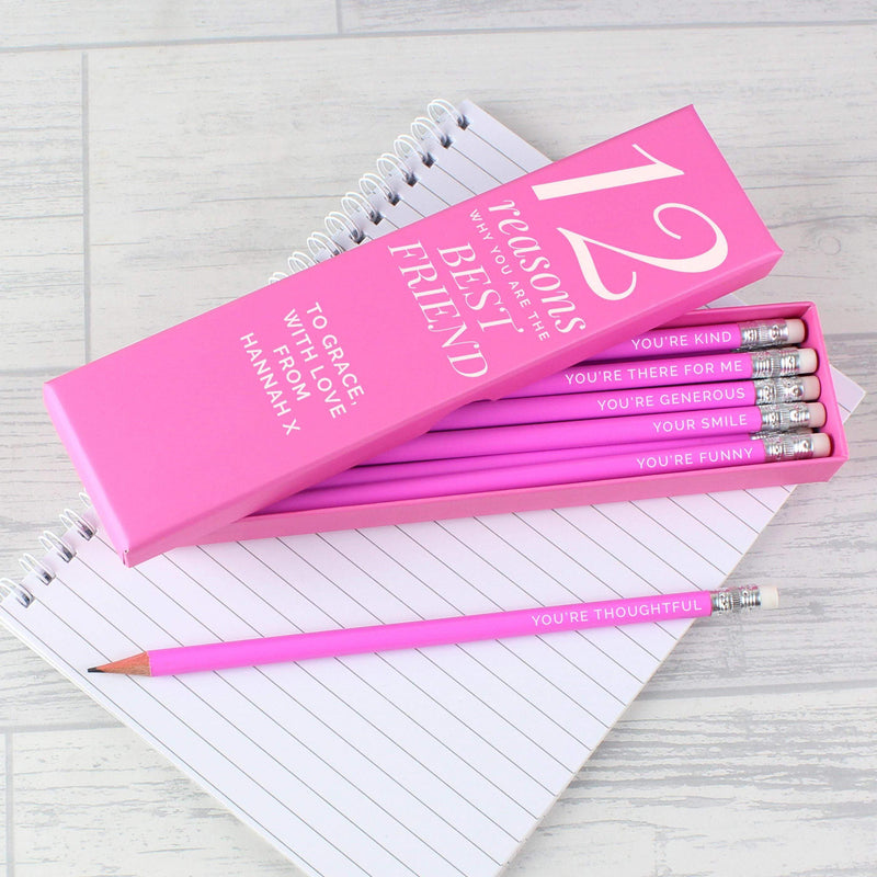 Personalised Memento Personalised 12 Reasons Box and 12 Pink HB Pencils