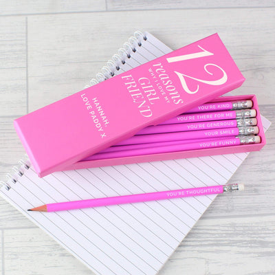 Personalised Memento Personalised 12 Reasons Box and 12 Pink HB Pencils