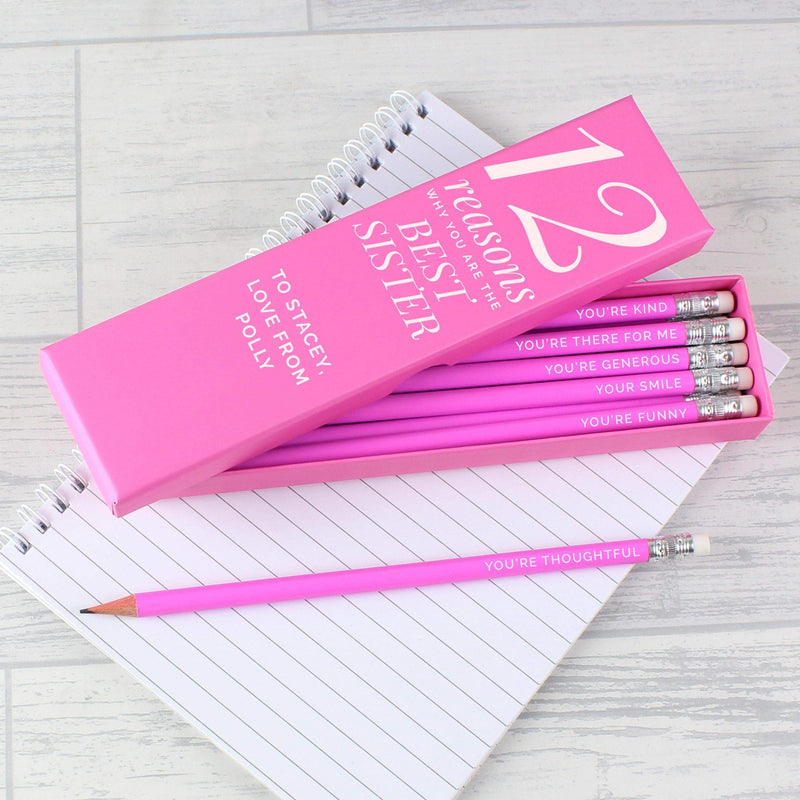 Personalised Memento Personalised 12 Reasons Box and 12 Pink HB Pencils