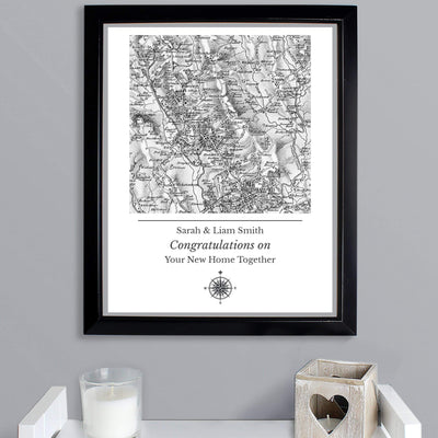 Personalised Memento Framed Prints & Canvases Personalised 1805 - 1874 Old Series Map Compass Black Framed Print