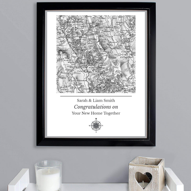 Personalised Memento Framed Prints & Canvases Personalised 1805 - 1874 Old Series Map Compass Black Framed Print