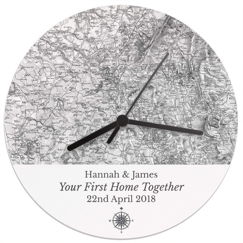 Personalised Memento Clocks & Watches Personalised 1805 - 1874 Old Series Map Compass Wooden Clock