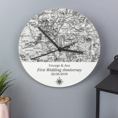 Personalised Memento Clocks & Watches Personalised 1805 - 1874 Old Series Map Compass Wooden Clock