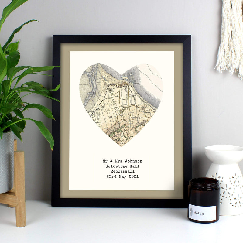 Personalised Memento Framed Prints & Canvases Personalised Map Heart Black Framed Print