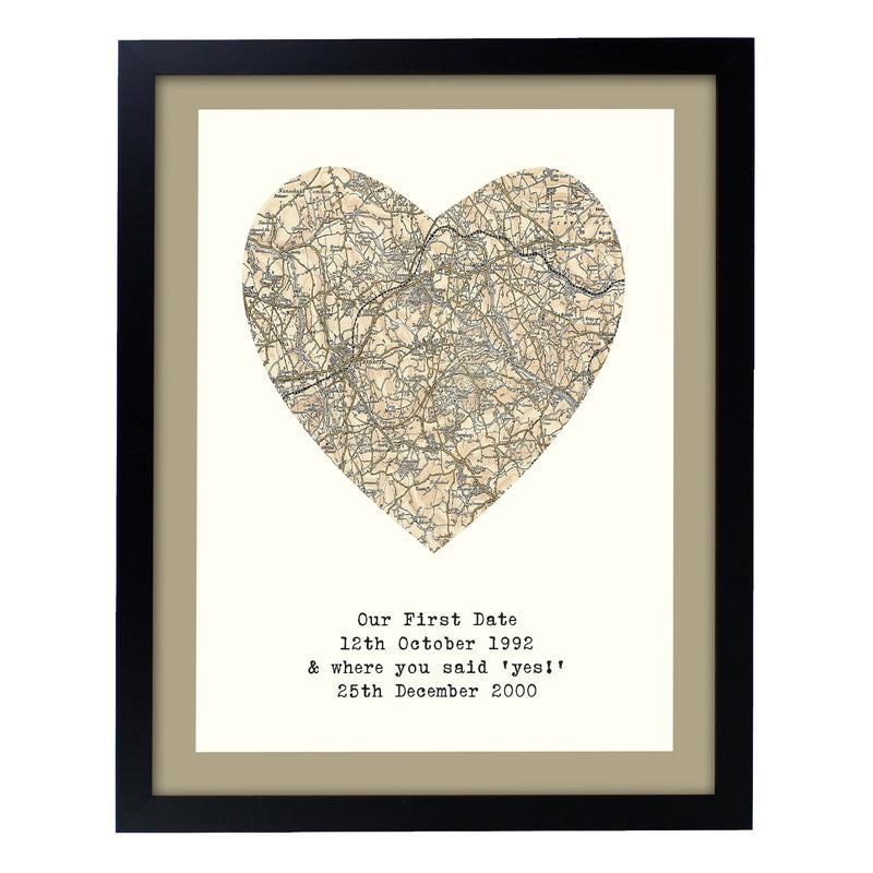 Personalised Memento Framed Prints & Canvases Personalised Map Heart Black Framed Print