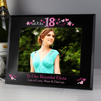 Personalised Memento Photo Frames, Albums and Guestbooks Personalised 18th Birthday Black Glass 7x5 Frame