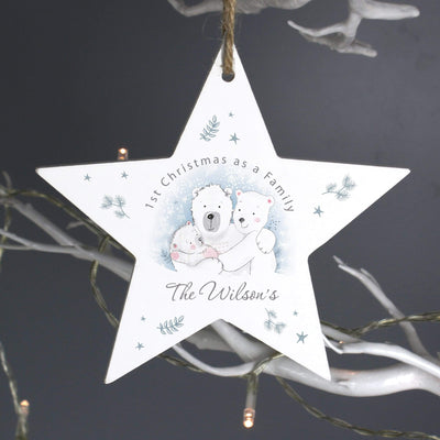 Personalised Memento Christmas Decorations Personalised 1st Christmas as a Family Wooden Star Decoration