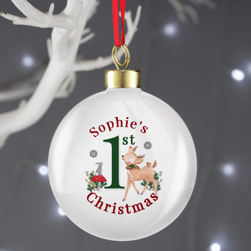 Personalised Memento Personalised 1st Christmas Festive Fawn Bauble