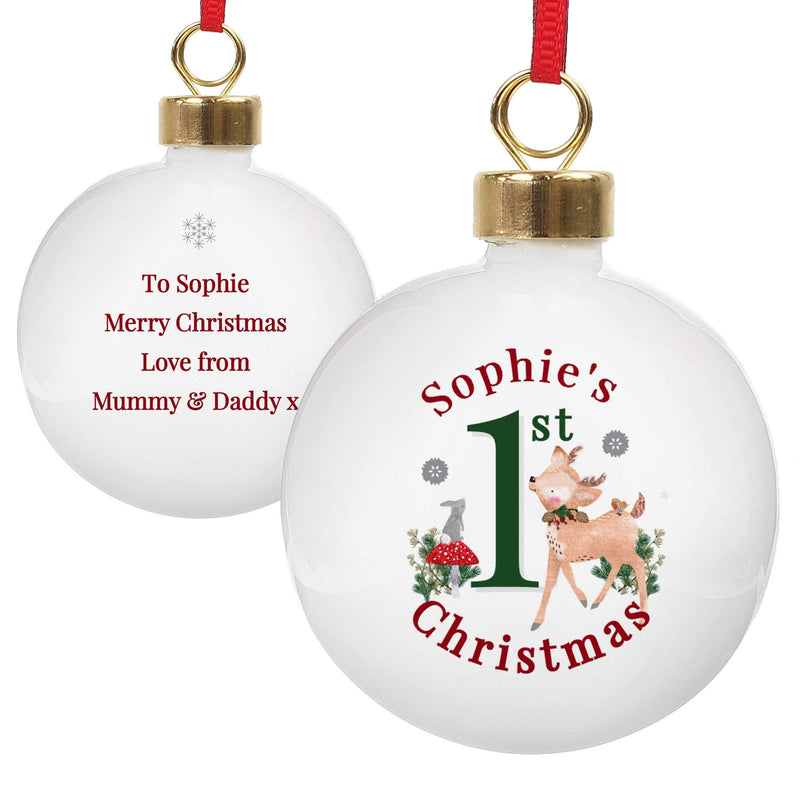 Personalised Memento Personalised 1st Christmas Festive Fawn Bauble