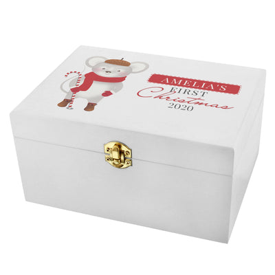 Personalised Memento Wooden Personalised '1st Christmas' Mouse White Wooden Keepsake Box