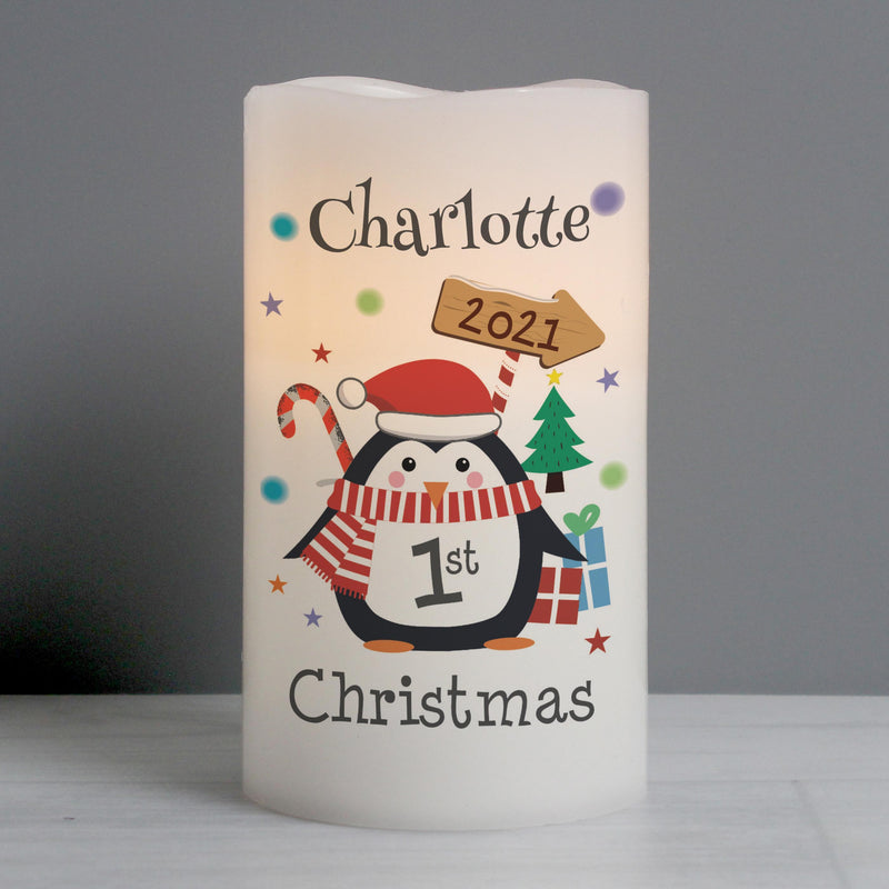 Personalised Memento Personalised 1st Christmas Penguin LED Candle