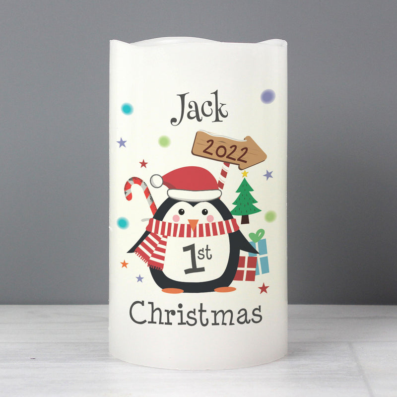Personalised Memento Personalised 1st Christmas Penguin LED Candle