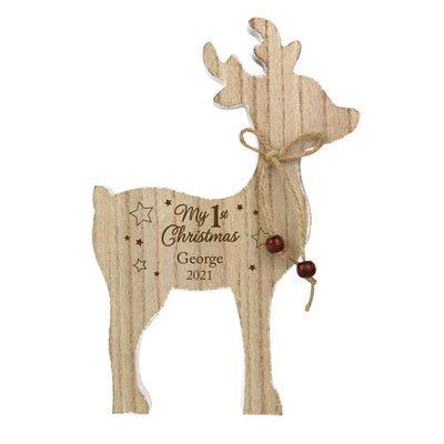 Personalised Memento Hanging Decorations & Signs Personalised '1st Christmas' Rustic Reindeer Wooden Decoration