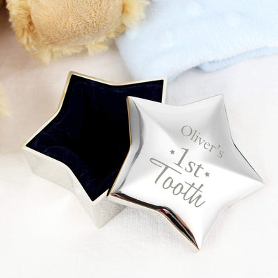 Personalised Memento Trinket, Jewellery & Keepsake Boxes Personalised 1st Tooth Star Trinket Box