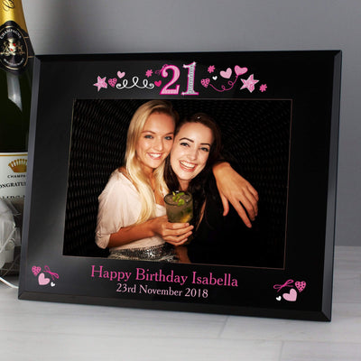 Personalised Memento Photo Frames, Albums and Guestbooks Personalised 21st Birthday Black Glass 7x5 Photo Frame