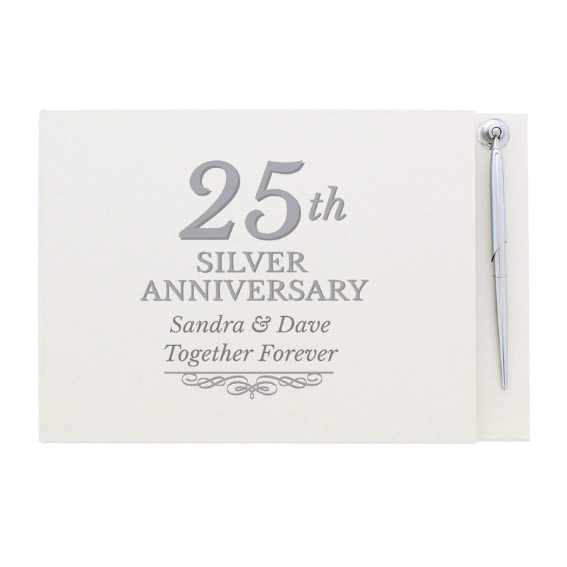 Personalised Memento Photo Frames, Albums and Guestbooks Personalised 25th Silver Anniversary Hardback Guest Book & Pen