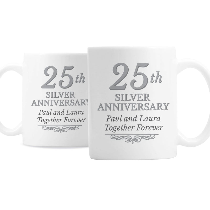 Personalised Memento Mugs Personalised 25th Silver Anniversary Mug Set