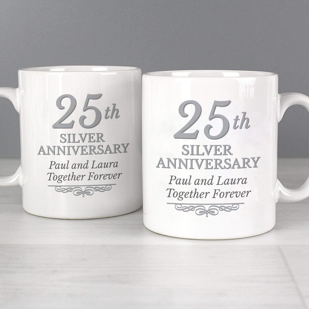 Personalised Memento Mugs Personalised 25th Silver Anniversary Mug Set