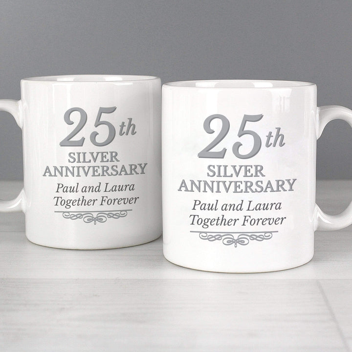 Personalised Memento Mugs Personalised 25th Silver Anniversary Mug Set