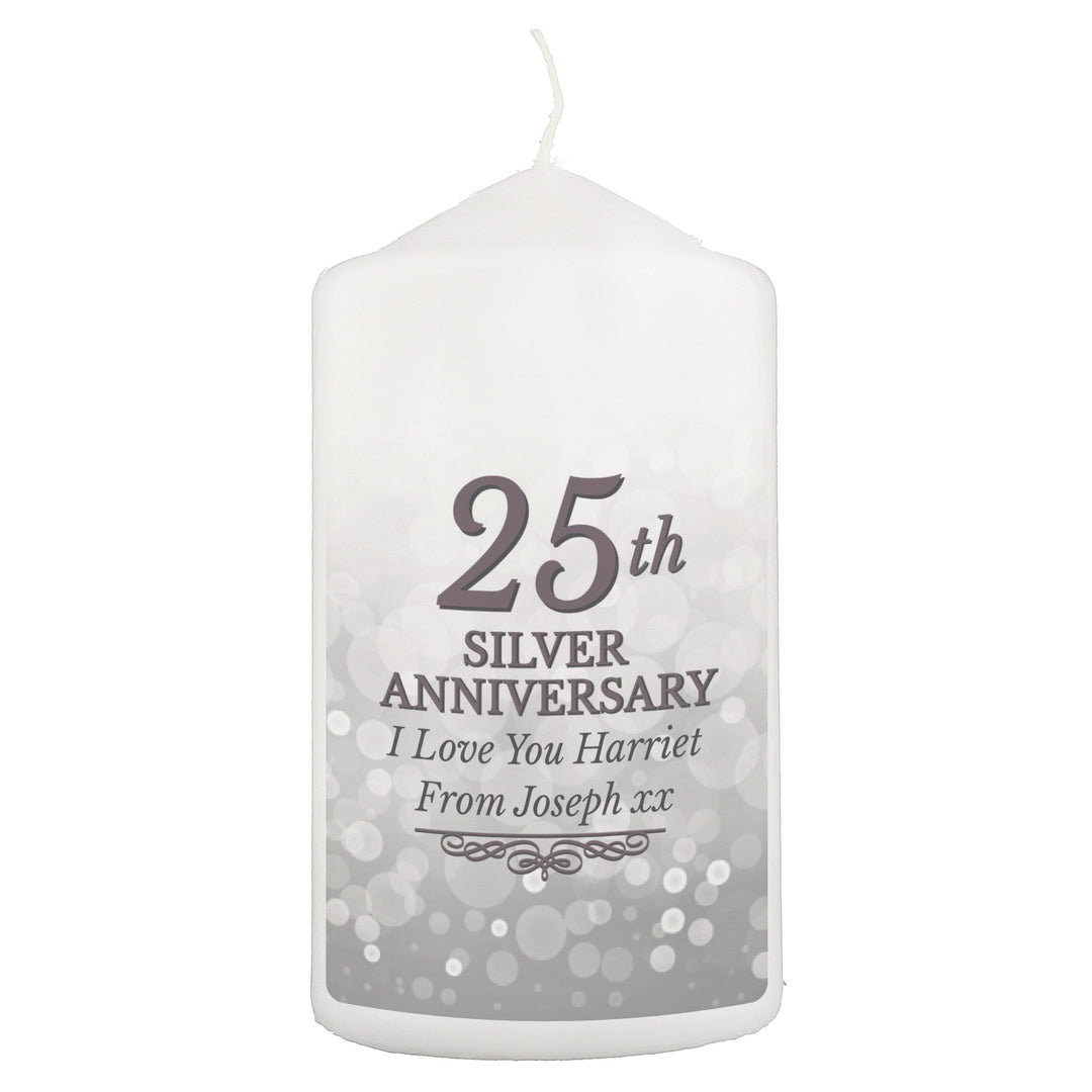 Personalised Memento Candles &amp; Reed Diffusers Personalised 25th Silver Anniversary Pillar Candle