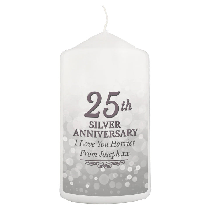 Personalised Memento Candles &amp; Reed Diffusers Personalised 25th Silver Anniversary Pillar Candle