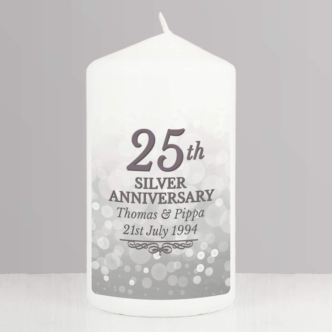 Personalised Memento Candles &amp; Reed Diffusers Personalised 25th Silver Anniversary Pillar Candle