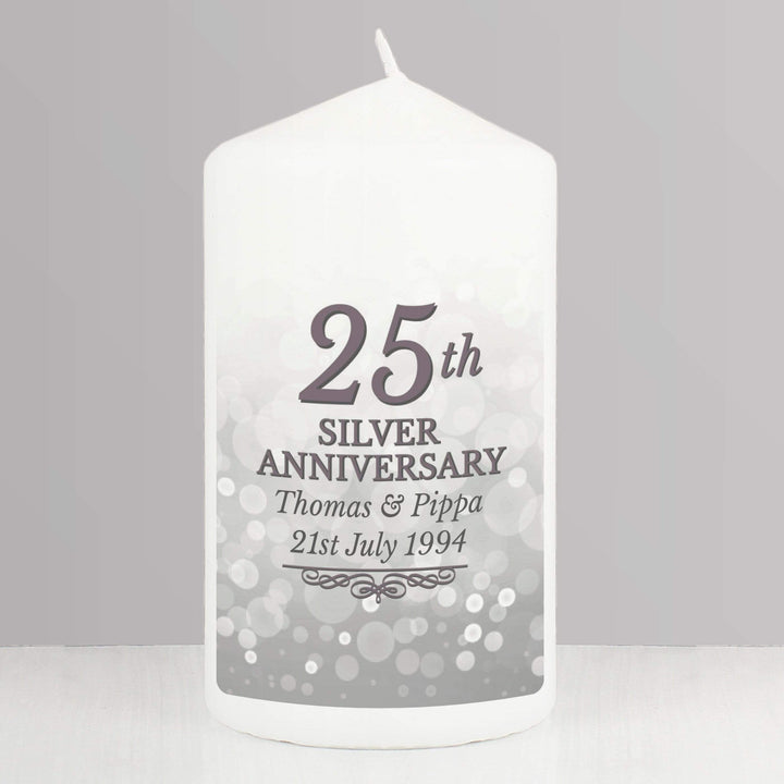 Personalised Memento Candles &amp; Reed Diffusers Personalised 25th Silver Anniversary Pillar Candle