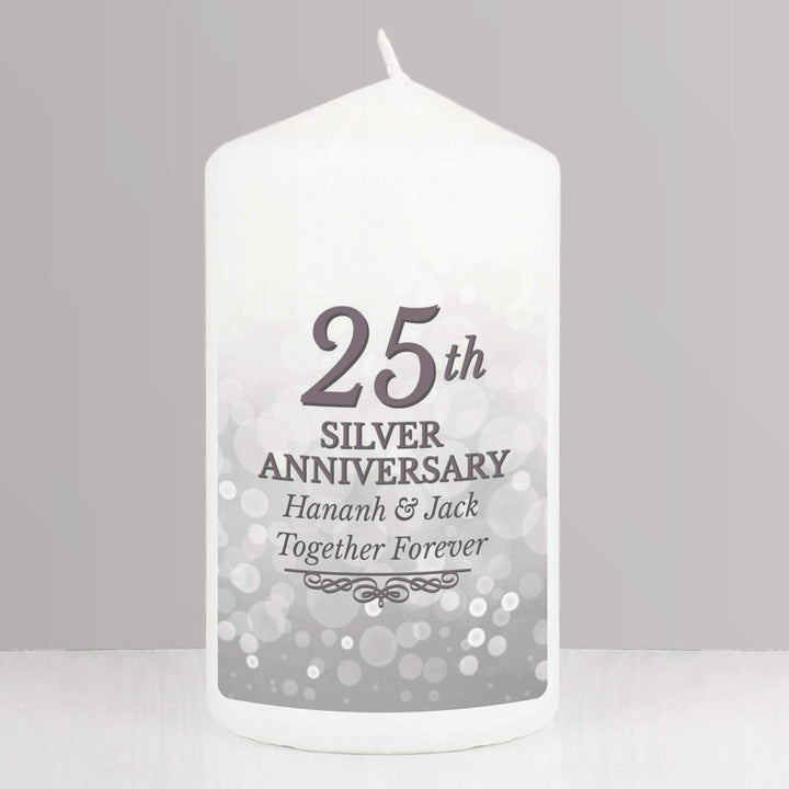Personalised Memento Candles &amp; Reed Diffusers Personalised 25th Silver Anniversary Pillar Candle