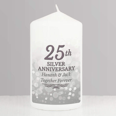 Personalised Memento Candles & Reed Diffusers Personalised 25th Silver Anniversary Pillar Candle