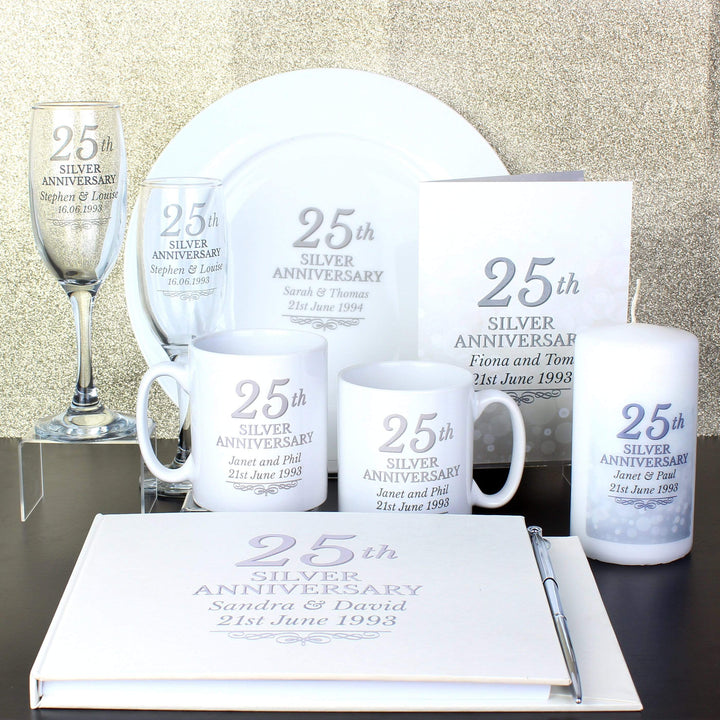 Personalised Memento Candles &amp; Reed Diffusers Personalised 25th Silver Anniversary Pillar Candle