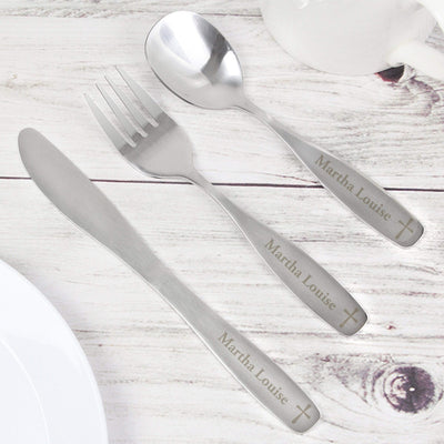 Personalised Memento Mealtime Essentials Personalised 3 Piece Cross Cutlery Set