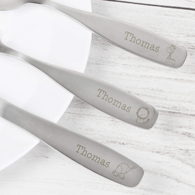 Personalised Memento Mealtime Essentials Personalised 3 Piece Hessian Friends Cutlery Set