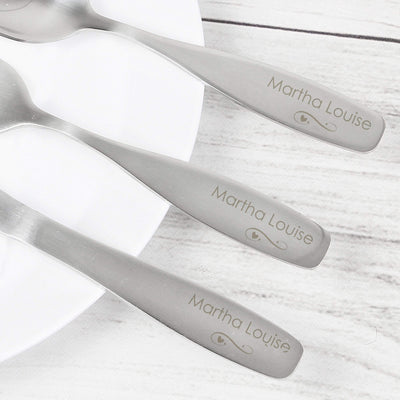 Personalised Memento Mealtime Essentials Personalised 3 Piece Swirls & Hearts Cutlery Set
