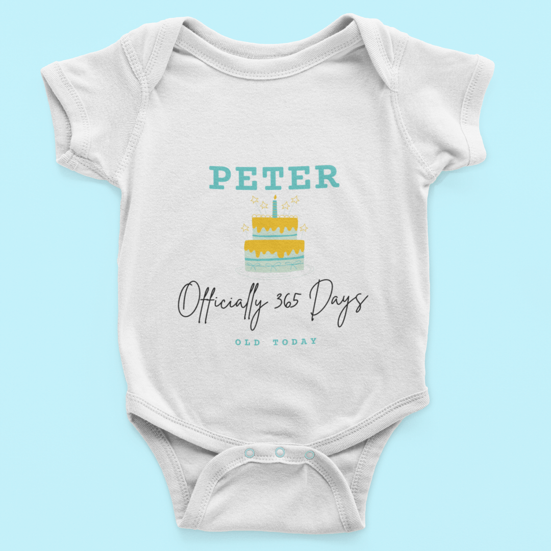 The Little Personal Shop Babygrows Personalised 365 Days Old Birthday Boy