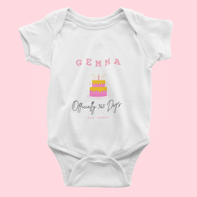 The Little Personal Shop Babygrows Personalised 365 Days Old Girl Babygrow