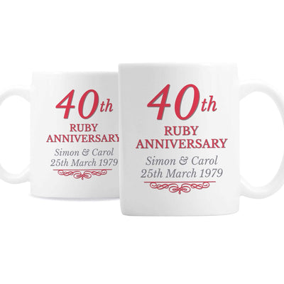 Personalised Memento Mugs Personalised 40th Ruby Anniversary Mug Set