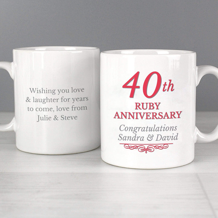 Personalised Memento Mugs Personalised 40th Ruby Anniversary Mug Set
