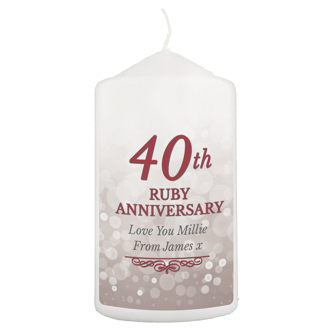 Personalised Memento Candles &amp; Reed Diffusers Personalised 40th Ruby Anniversary Pillar Candle