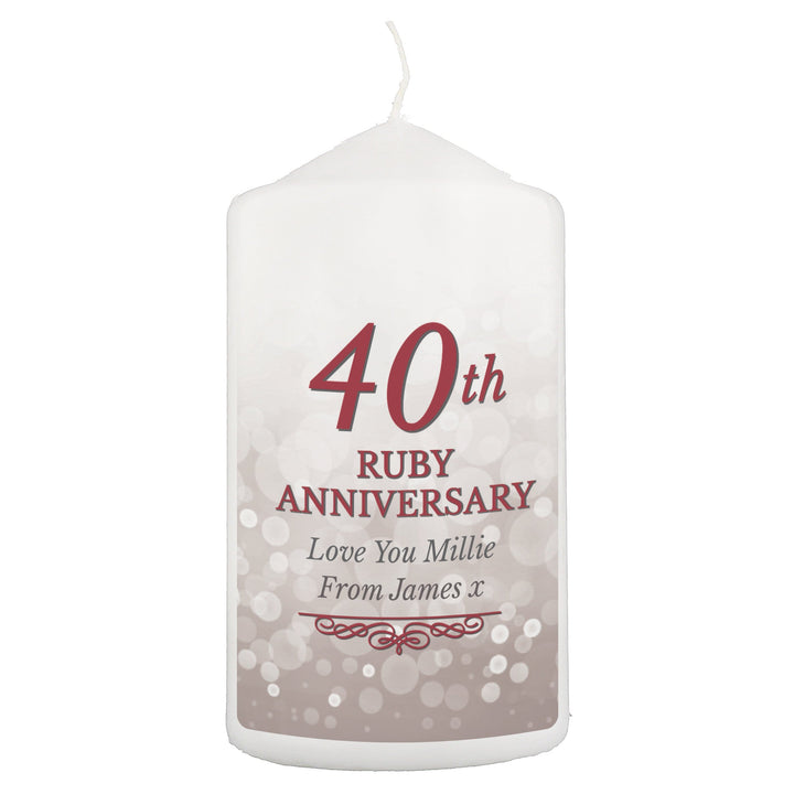 Personalised Memento Candles &amp; Reed Diffusers Personalised 40th Ruby Anniversary Pillar Candle