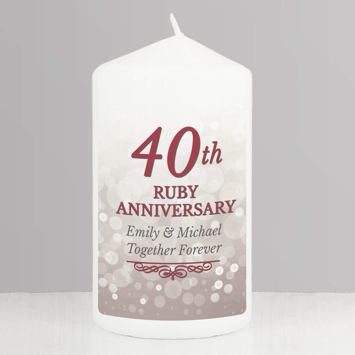 Personalised Memento Candles &amp; Reed Diffusers Personalised 40th Ruby Anniversary Pillar Candle