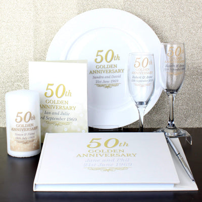 Personalised Memento Photo Frames, Albums and Guestbooks Personalised 50th Golden Anniversary Hardback Guest Book & Pen