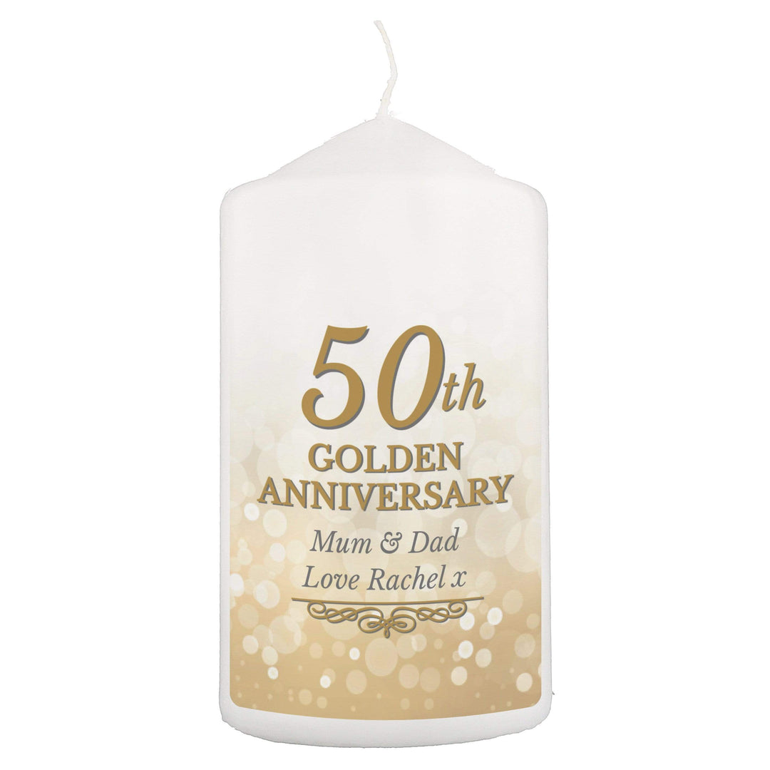 Personalised Memento Candles &amp; Reed Diffusers Personalised 50th Golden Anniversary Pillar Candle