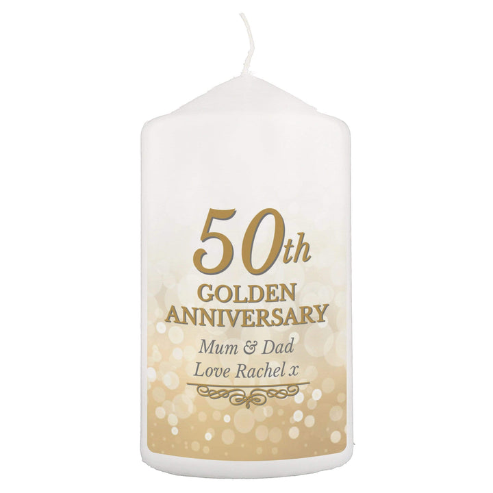 Personalised Memento Candles &amp; Reed Diffusers Personalised 50th Golden Anniversary Pillar Candle