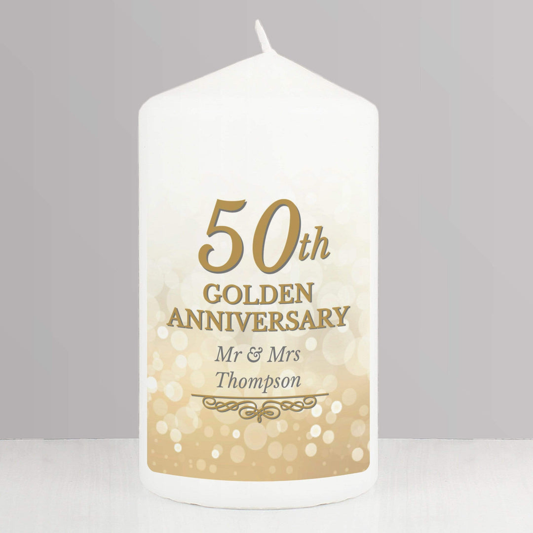 Personalised Memento Candles &amp; Reed Diffusers Personalised 50th Golden Anniversary Pillar Candle