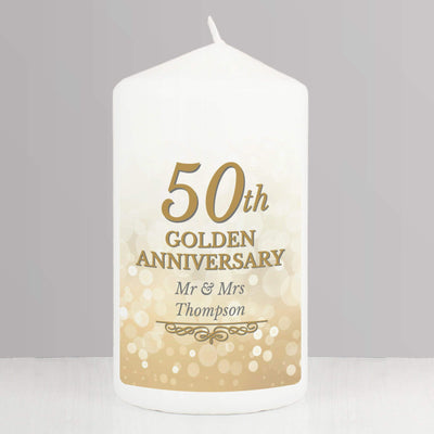 Personalised Memento Candles & Reed Diffusers Personalised 50th Golden Anniversary Pillar Candle